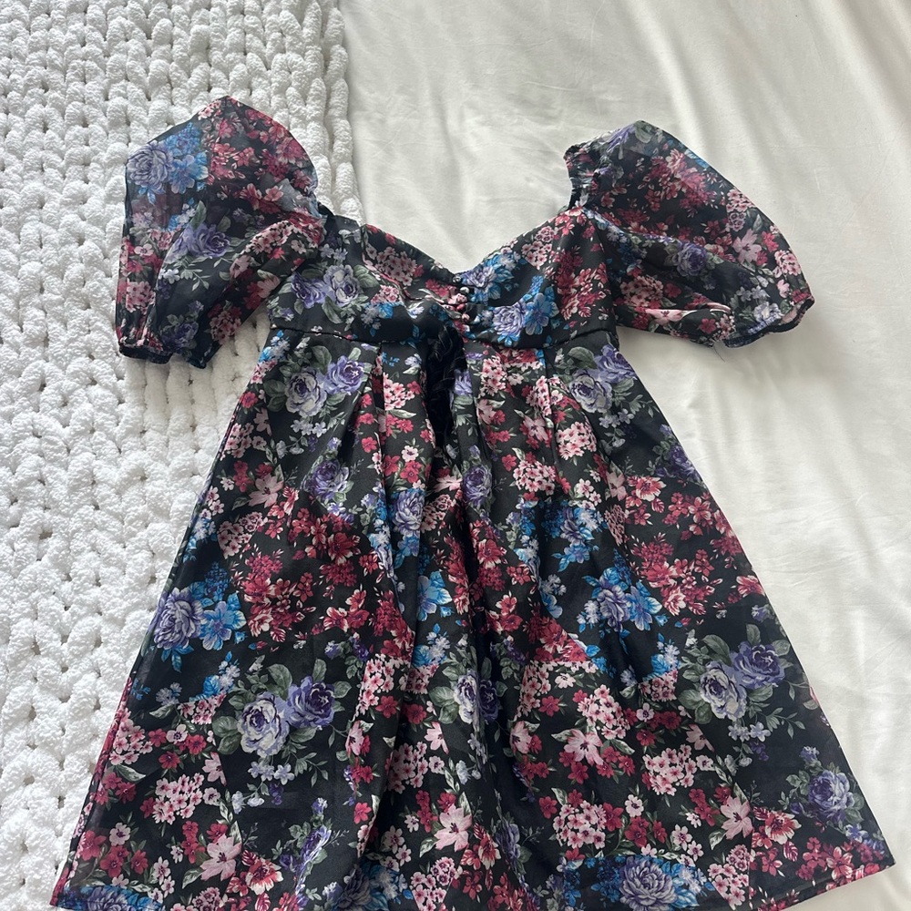 Floral Kids Dress with Puff Sleeves
